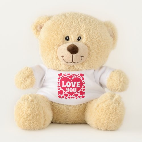 Custom Name Love You Red Hearts Valentines Day Teddy Bear