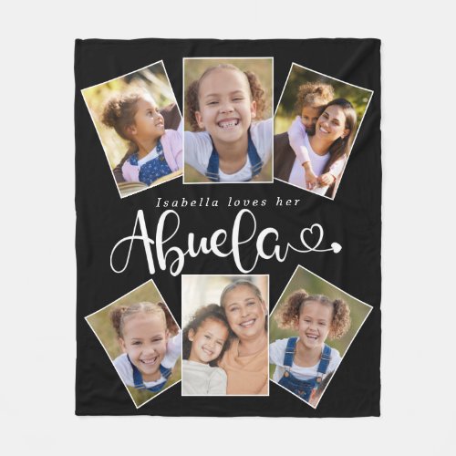 Custom Name Loves Abuela Cute Fun Photo Collage Fleece Blanket