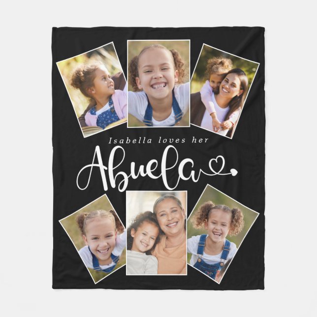 Custom Name Loves Abuela Cute Fun Photo Collage Fleece Blanket (Front)