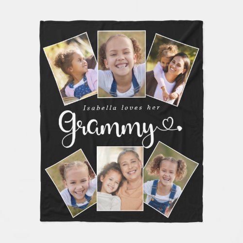 Custom Name Loves Grammy Cute Fun Photo Collage Fleece Blanket