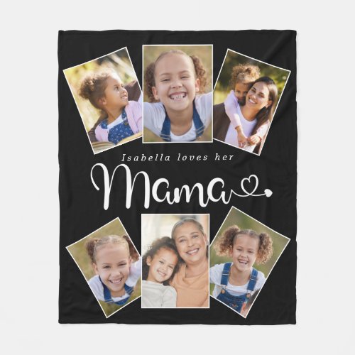 Custom Name Loves Mama Cute Fun Photo Collage Fleece Blanket