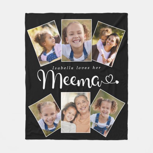 Custom Name Loves Meema Cute Fun Photo Collage Fleece Blanket