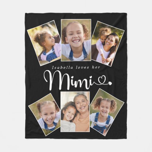 Custom Name Loves Mimi Cute Fun Photo Collage Fleece Blanket