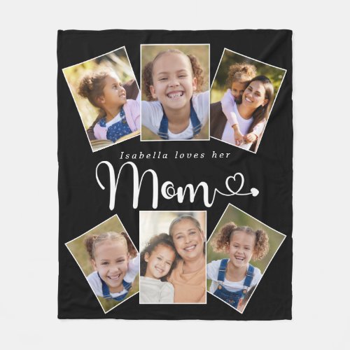 Custom Name Loves Mom Cute Fun Photo Collage Fleece Blanket