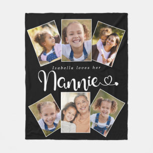 Custom Name Loves Nannie Cute Fun Photo Collage Fleece Blanket