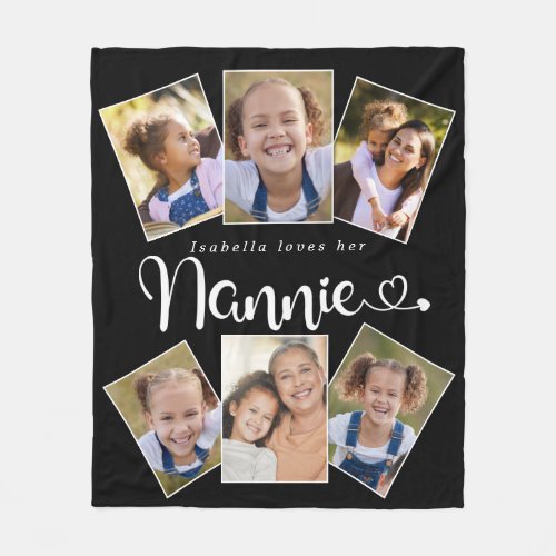 Custom Name Loves Nannie Cute Fun Photo Collage Fleece Blanket