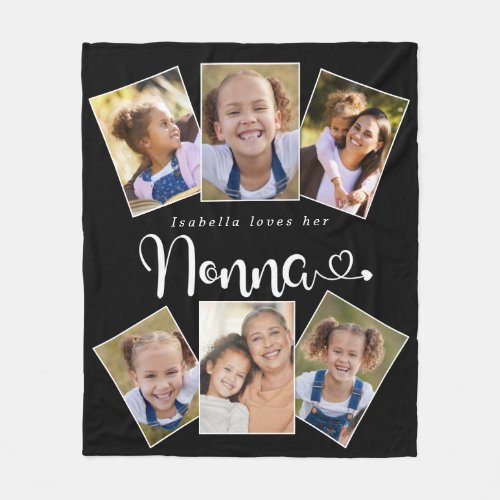 Custom Name Loves Nonna Cute Fun Photo Collage Fleece Blanket
