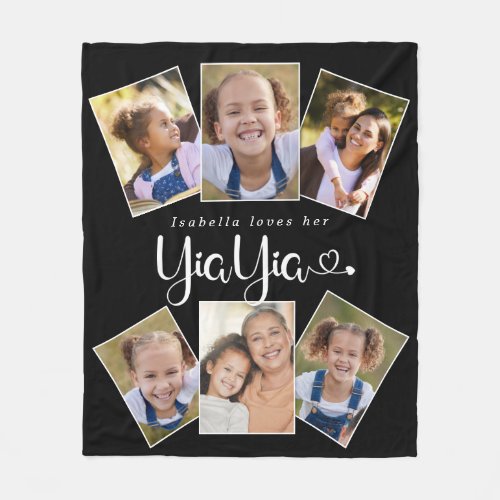 Custom Name Loves Yiayia Cute Fun Photo Collage Fleece Blanket