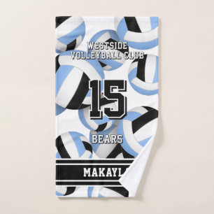 Custom name lt blue black volleyball team colors hand towel