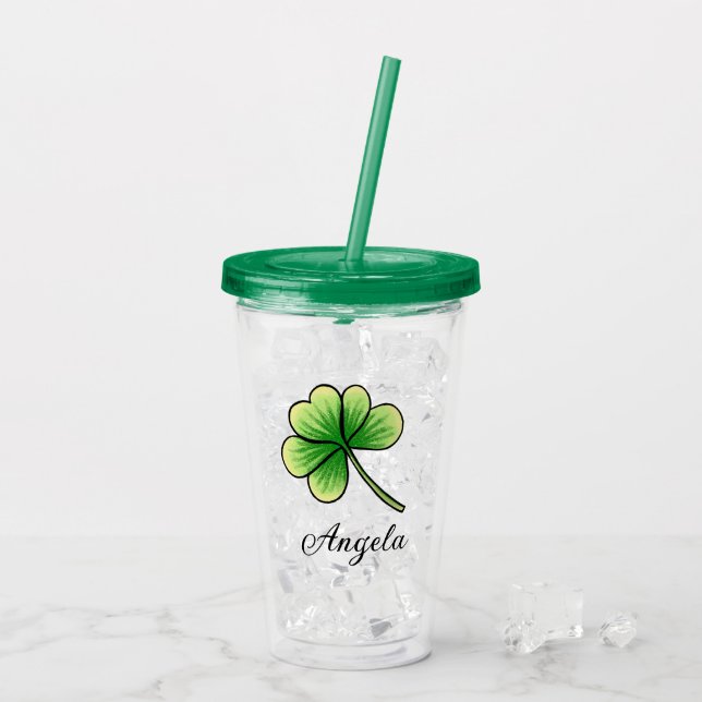 Custom Name Lucky Clover St. Patrick's Day Acrylic Tumbler (Back Ice)