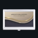 Custom Name Luxury Black Gold Business Card Case<br><div class="desc">Stylish Women's Business Card Case featuring a personalized name and business title / company name template on a black and gold background. A fancy, elegant designer business card holder with a chic yet minimalist color palette and cool metallic graphic element. Add your profession title ( personal assistant, teacher, lawyer, accountant,...</div>