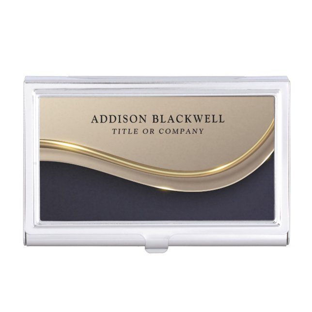 Custom Name Luxury Black Gold Business Card Case (Front)