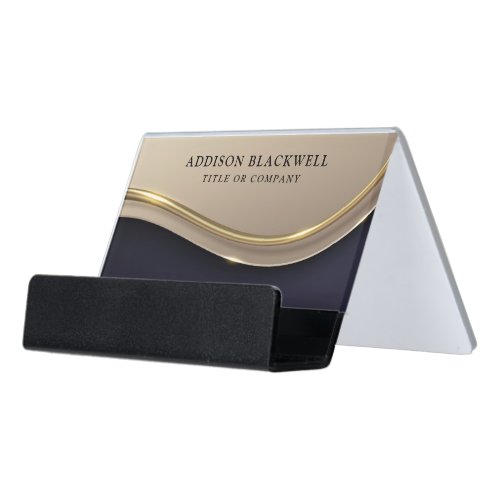 Custom Name Luxury Black Gold Desk Business Card Holder