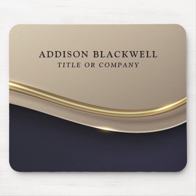 Custom Name Luxury Dark Blue Gold Mouse Pad (Front)