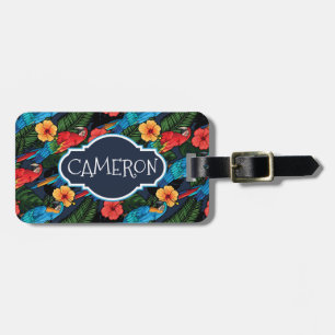 Custom Name Macaw And Hibiscus Pattern Luggage Tag