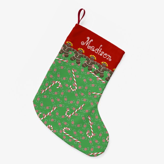 Custom Name Madison Gingerbread Cookies Holiday Small Christmas Stocking (Front (Hanging))