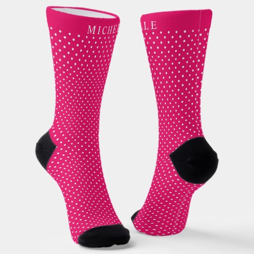 Custom Name Magenta Crimson Pink White Polka Dot Socks