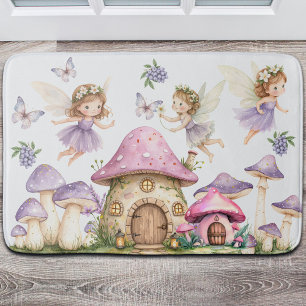Custom Name Magic Fairies Pink Mushrooms Bath Mat