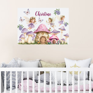 Custom Name Magic Fairies Pink Mushrooms Poster