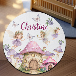 Custom Name Magic Fairies Pink Mushrooms Rug