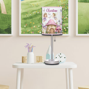 Custom Name Magic Fairies Pink Mushrooms Table Lamp