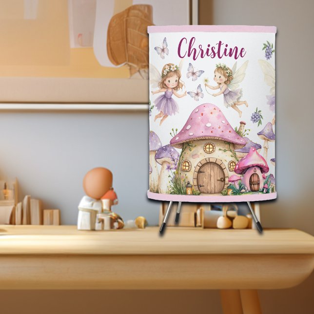 Custom Name Magic Fairies Pink Mushrooms Tripod Lamp (Creator Uploaded)