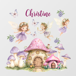 Custom Name Magic Fairies Pink Mushrooms Wall Decal