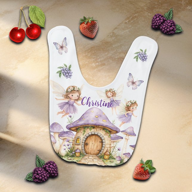 Custom Name Magic Fairies Purple Garden Baby Bib (Creator Uploaded)