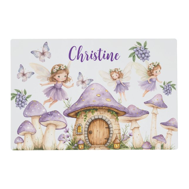 Custom Name Magic Fairies Purple Garden Placemat (Front)
