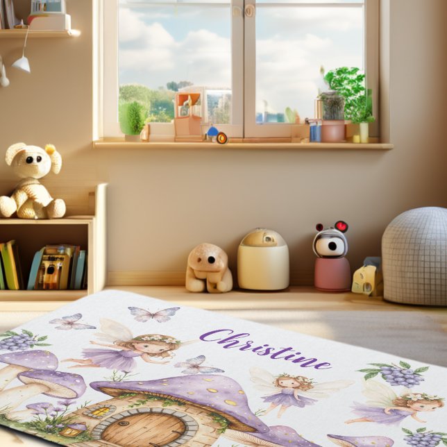Custom Name Magic Fairies Purple Garden Rug (Creator Uploaded)