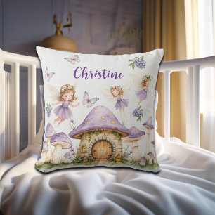 Custom Name Magic Fairies Purple Garden Throw Pillow
