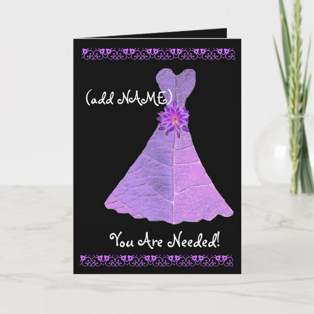 (Custom Name) Maid of Honor Invite PURPLE Gown (Front)