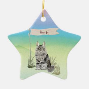 Custom Name Maine Coon Cat Pet Ceramic Ornament