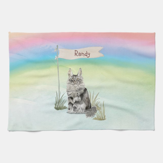 Custom Name Maine Coon Cat Pet Kitchen Towel (Horizontal)
