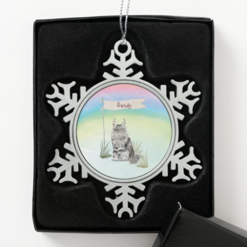 Custom Name Maine Coon Cat Pet Snowflake Pewter Christmas Ornament