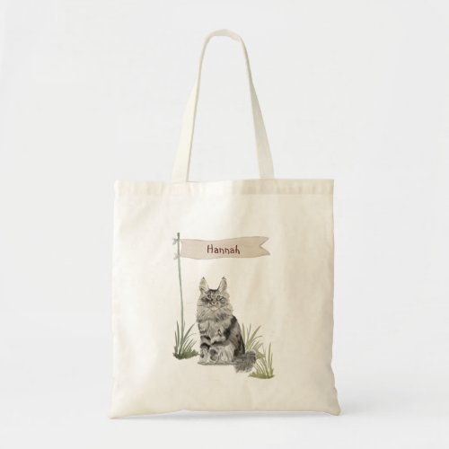 Custom Name Maine Coon Cat Pet Tote Bag