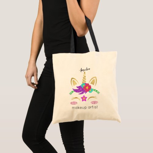 Custom Name Makeup Artist Cute Unicorn Lash Brows Tote Bag