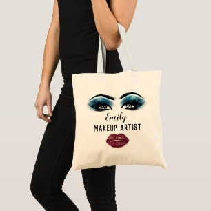 Custom Name Makeup Artist Kiss Bride Lashes Blue Tote Bag