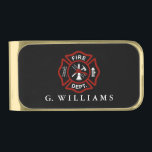 Custom Name Maltese Cross Gold Finish Money Clip<br><div class="desc">A modern and stylish money clip tailored to the fire rescue professional featuring a black Maltese cross and a spot for yours or your gift recipient's name underneath it.</div>