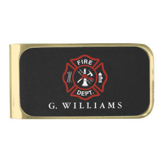 Custom Name Maltese Cross Gold Finish Money Clip