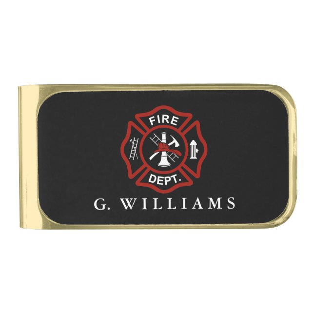 Custom Name Maltese Cross Gold Finish Money Clip (Front)