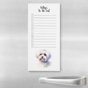 Custom Name Maltese Watercolor To Do List Magnetic Notepad