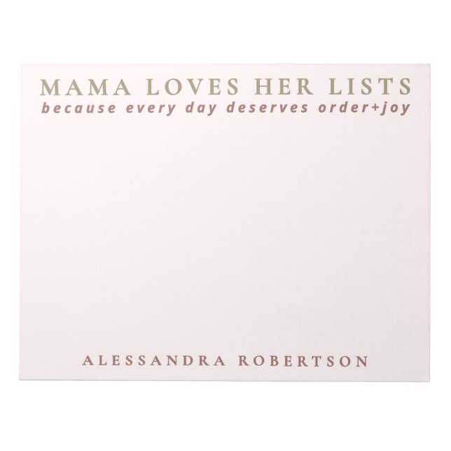 Custom Name Mama List Lover Minimalist Pastel Pink Notepad (Front)