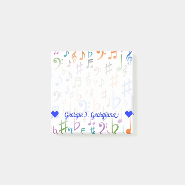 Custom Name; Many Colorful Music Notes and Symbols (Front)