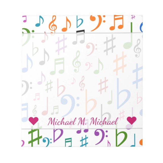 Custom Name; Many Colorful Music Notes and Symbols (Front)