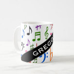 [ Thumbnail: Custom Name; Many Colorful Music Notes and Symbols Coffee Mug ]