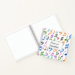 [ Thumbnail: Custom Name; Many Colorful Music Notes and Symbols Notebook ]