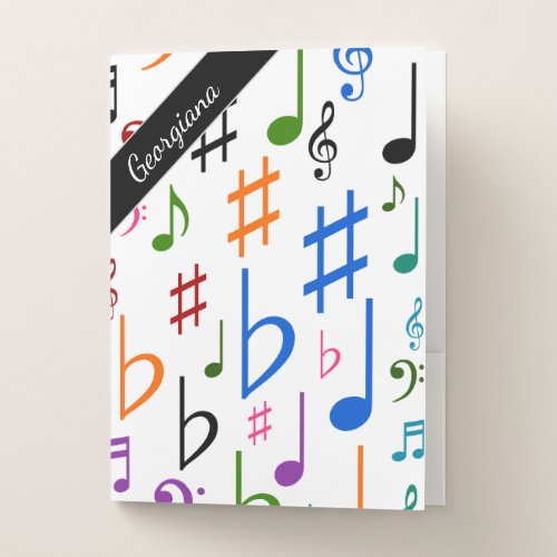 Custom Name Many Colorful Music Notes and Symbols Pocket Folder