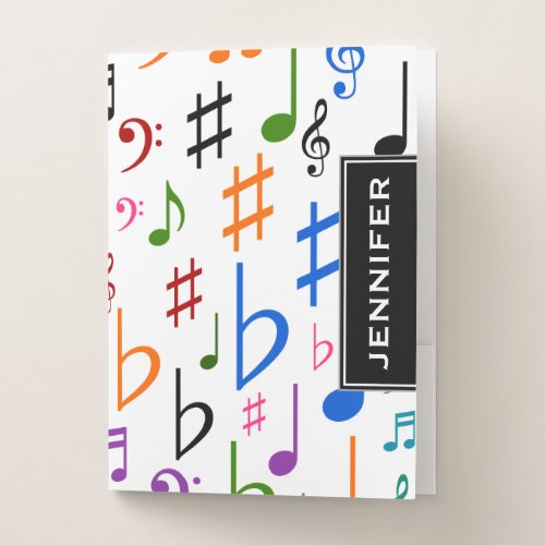 Custom Name Many Colorful Music Notes and Symbols Pocket Folder