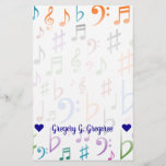 [ Thumbnail: Custom Name; Many Colorful Music Notes and Symbols Stationery ]